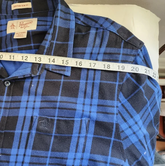 Penguin men's blue and white plaid men's shirt. - Picture 4 of 8